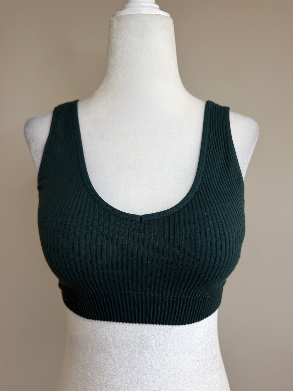 Aerie Ribbed V-Neck Cropped Bralette - Dark Green Sz S